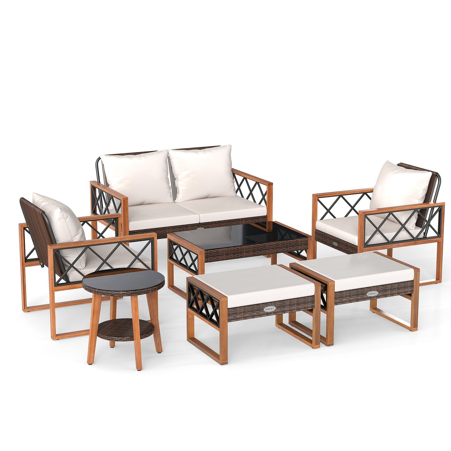 7-Piece Patio Conversation Set with PE Wicker & Acacia Wood