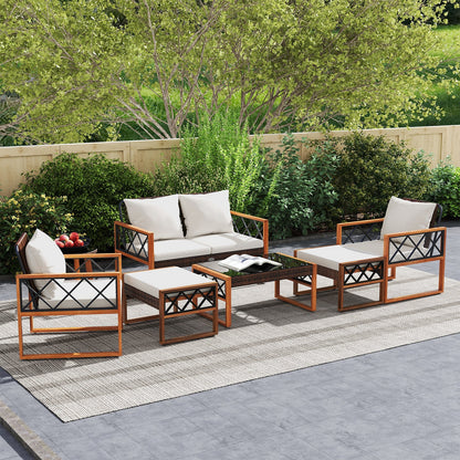 7-Piece Patio Conversation Set with PE Wicker & Acacia Wood